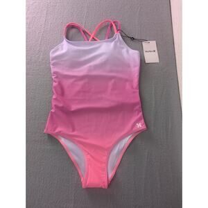 Hurley Girls One Piece Swimsuit Size 10 Pink Purple Ombre Cross Back NWT